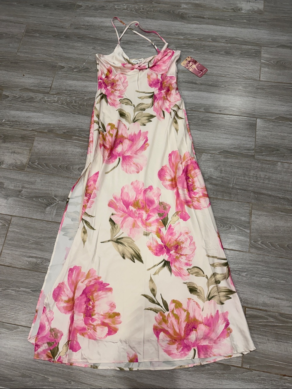 Emeral Sundae Floral Pink & Cream Maxi Dress with Spaghetti Straps XL junior